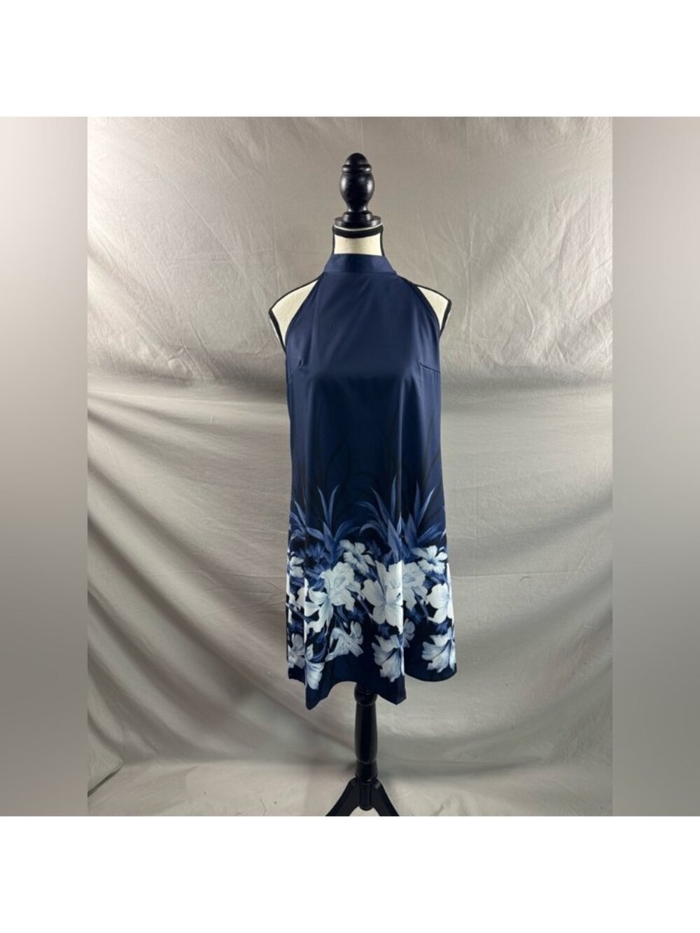 Boho Floral Print A-Line Halterneck Dress Blue - Picture 6 of 9